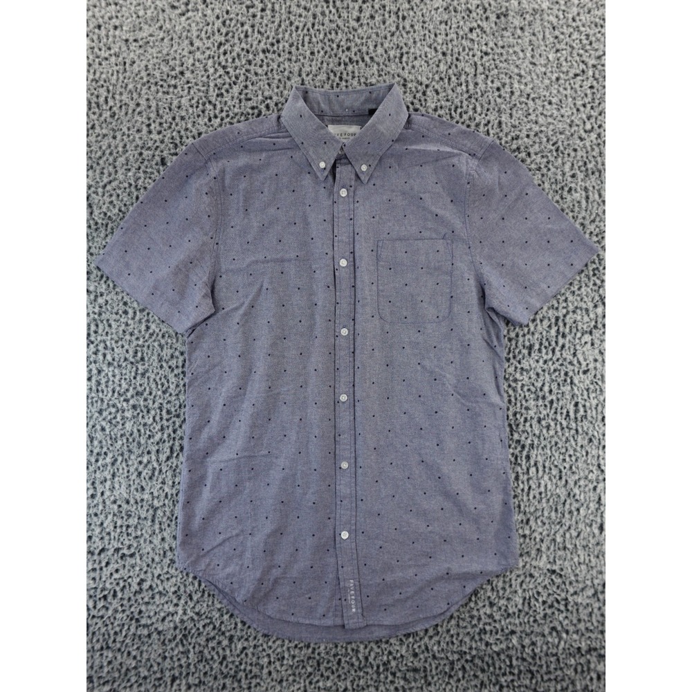 Five Four Mens Medium Short Sleeve Button Down Polo Blue Casual Shirt